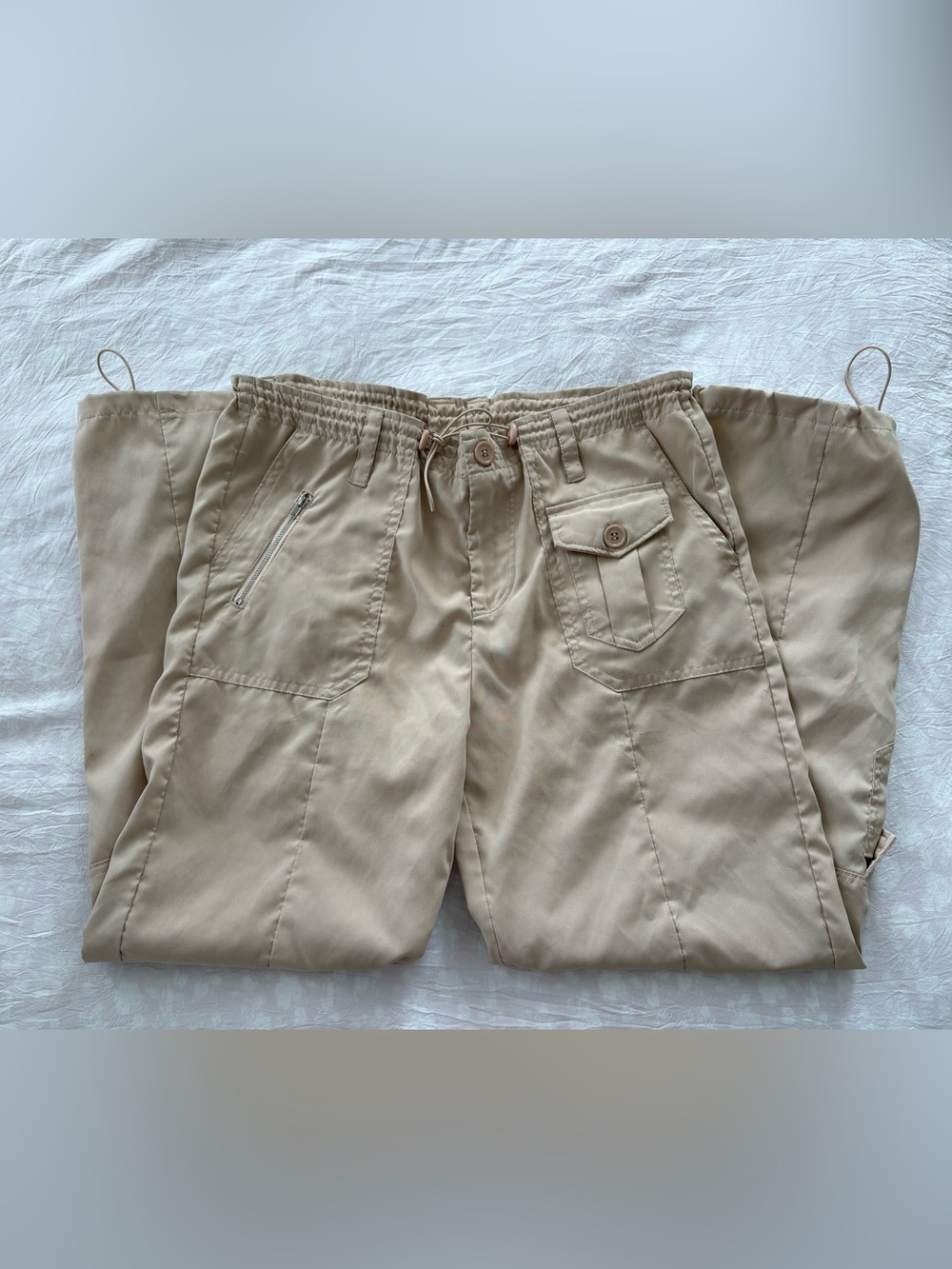 Women’s Low Waist Khaki Utility Pants - Casual Drawstring Waist